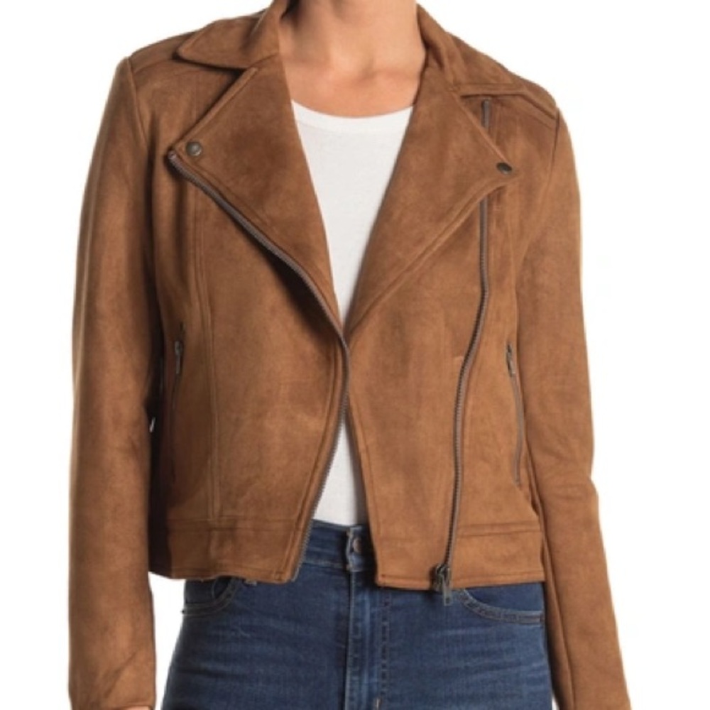 Philosophy Faux Suede Moto Jacket In Soft Camel